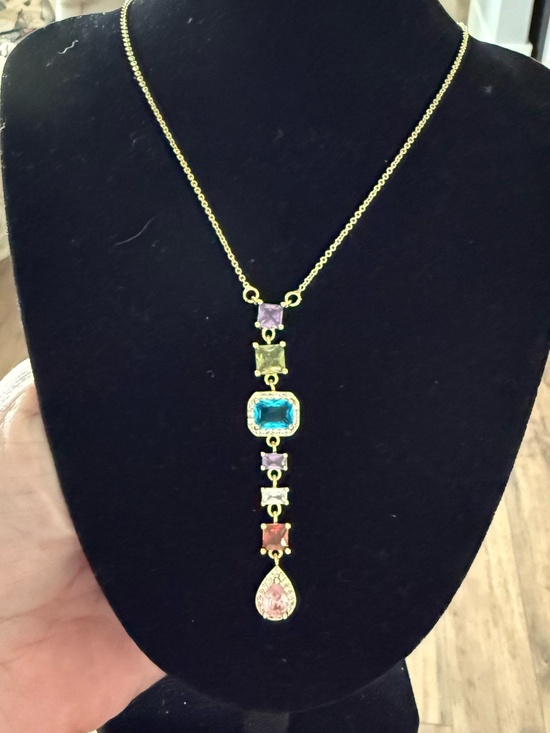 Halo and Grace Jewelry - Multicolored gemstone necklace cascading down with sparkly colors